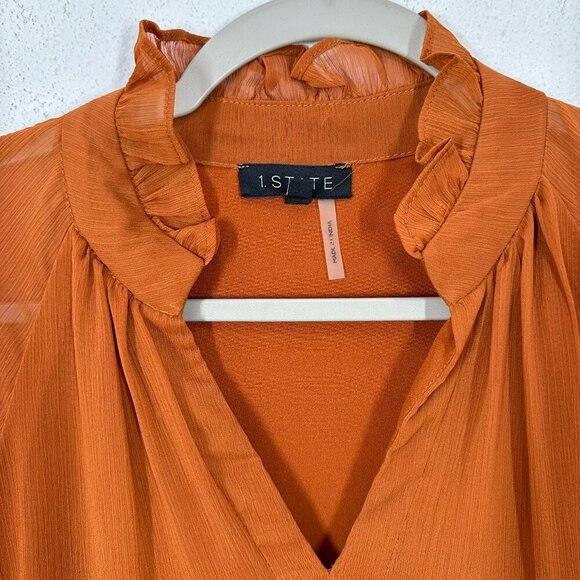 1.State Pumpkin Spice Orange Sheer Sleeve Mini Dress Size Small Fall Wedding - Picture 3 of 7